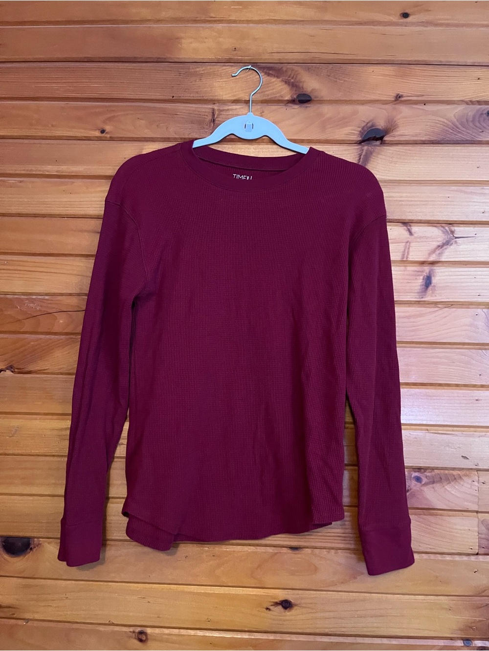 Time and Tru Wine Long Sleeve Waffle Knit Top